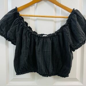 Smocked Off-Shoulder Black Crop Top